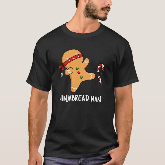 Ninjabread Man Funny Gingerbread Pun Dark BG T-Shirt (Vorderseite)