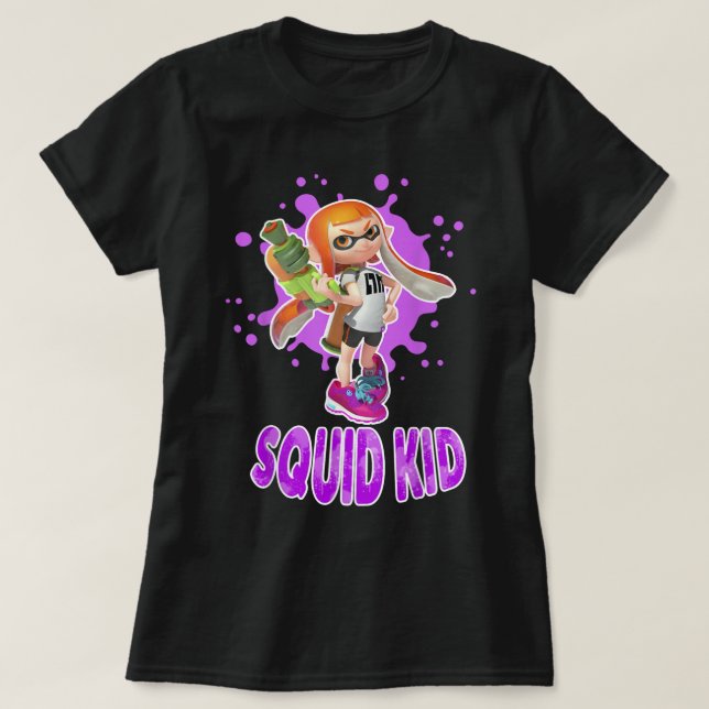 Nintendo Splatoon Tintenfisch Kid Pink Platsch Gra T-Shirt (Design vorne)