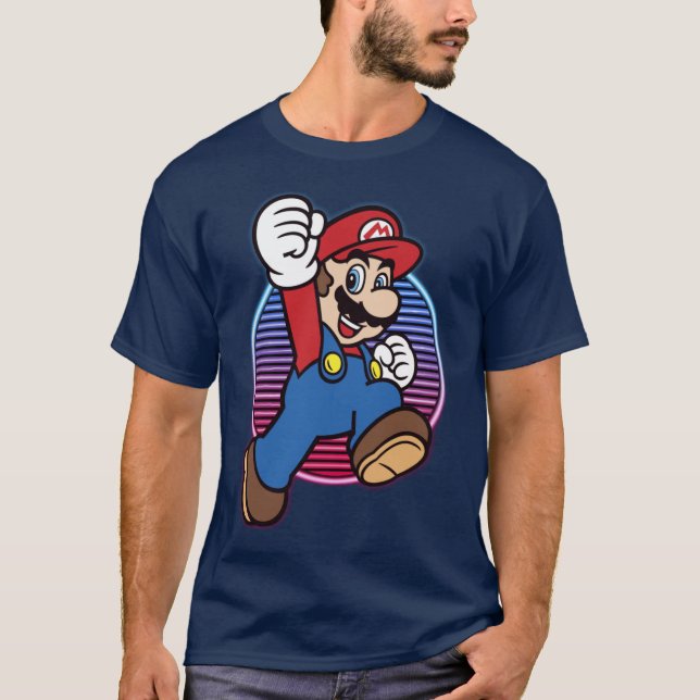 Nintendo Super Mario Neon Power Jump Hero funny fr T-Shirt (Vorderseite)