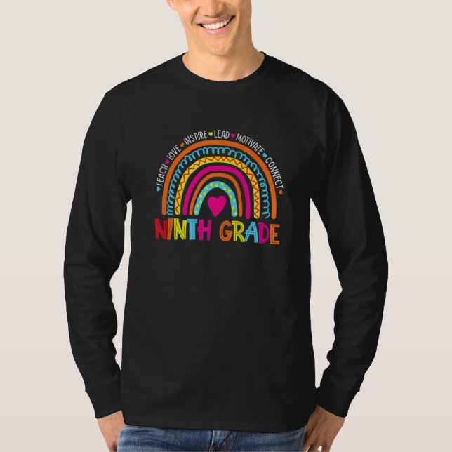 Ninth Grade Teach Love Inspire Boho Rainbow Teache T-Shirt (Vorderseite)