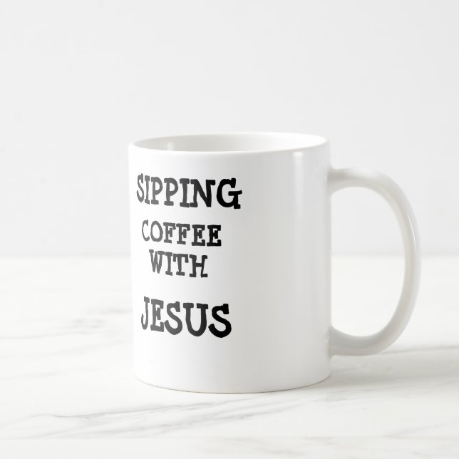 Nippender Kaffee mit Jesus-Tasse Kaffeetasse (Rechts)