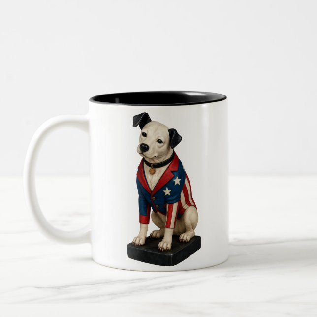 Nipper RCA Victor Dog Art in American Flag Blazer Zweifarbige Tasse (Links)