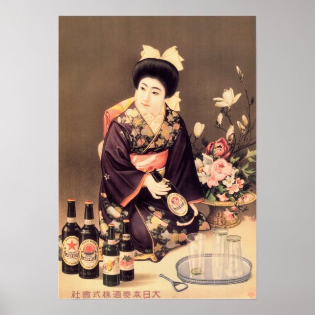NIPPON BIER BREWERY Vintage japanische Werbung Poster (Vorne)