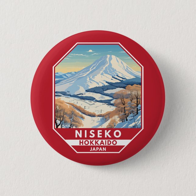 Niseko Hokkaido Japan Winter Travel Art Vintag Button (Vorderseite)