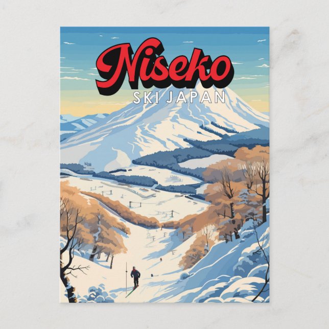 Niseko Hokkaido Japan Winter Travel Art Vintag Postkarte (Vorderseite)