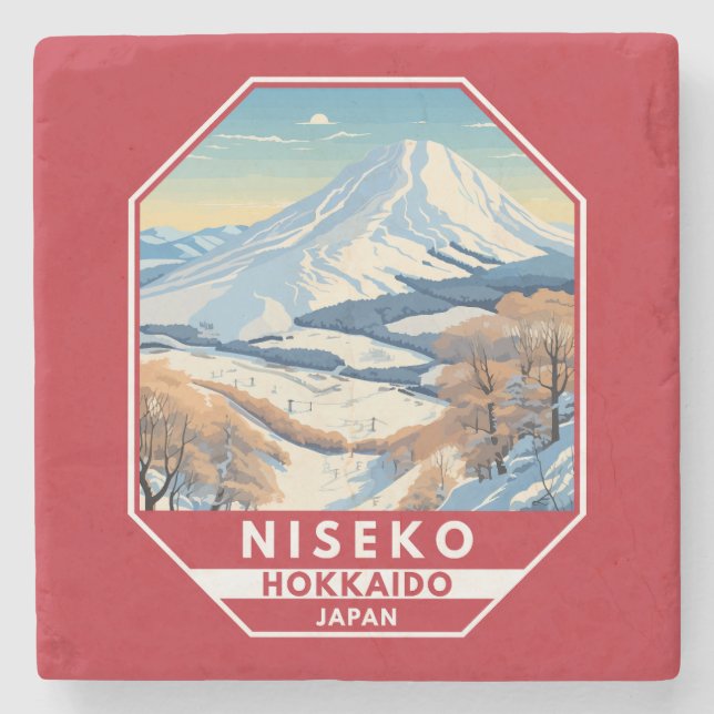 Niseko Hokkaido Japan Winter Travel Art Vintag Steinuntersetzer (Vorderseite)
