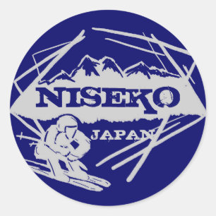 Niseko Japan blaue graue Skigobilder-Logoaufkleber Runder Aufkleber