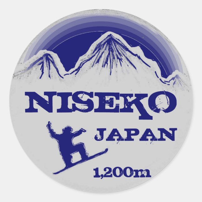 Niseko Japan Blue Snowboard Art Souvenir Aufkleber (Vorderseite)