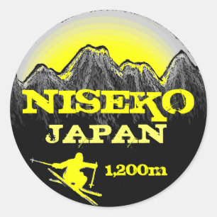 Niseko Japan gelbe Ski-Kunstaufkleber Runder Aufkleber