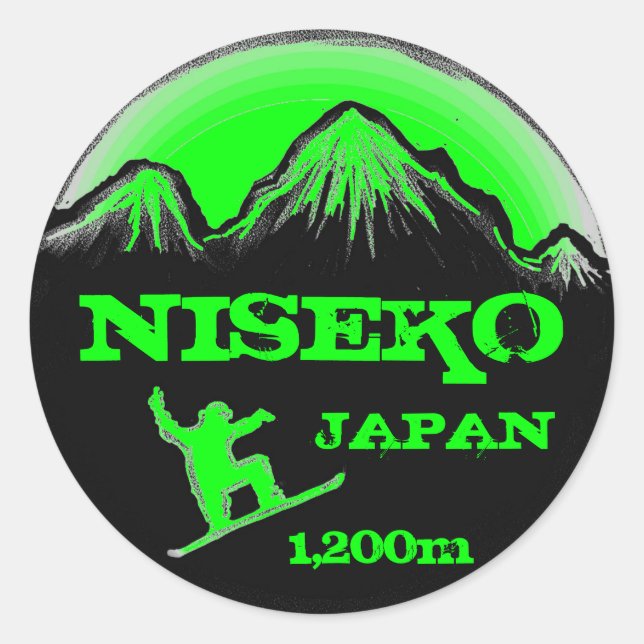 Niseko Japan Green Snowboard Art Souvenir Aufklebe Runder Aufkleber (Vorderseite)