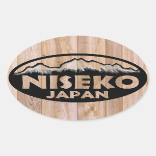Niseko Japan hölzerne ovale Aufkleber