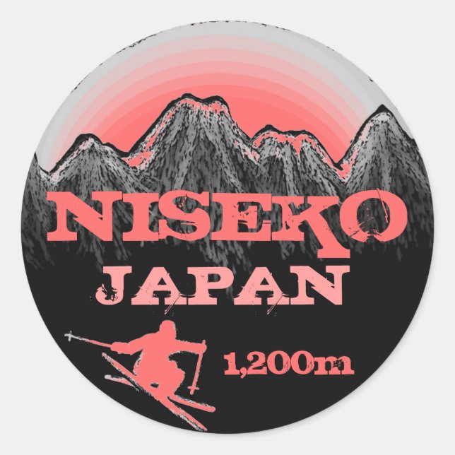 Niseko Japan rosa Skikartenaufkleber Runder Aufkleber (Vorderseite)