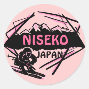 Niseko Japan rosa Skilogo-Kunstaufkleber Runder Aufkleber