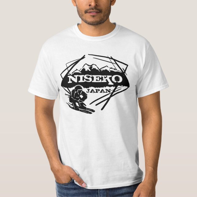 Niseko Japan Schwarz-weißes Wertt-stück der T-Shirt (Vorderseite)
