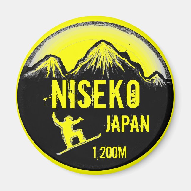 Niseko Japan yellow snowboard art souvenir magnet (Vorne)