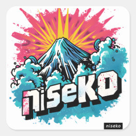Niseko Retro Blast - Cooles Skaufkleber-Set Quadratischer Aufkleber
