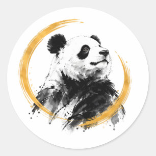 Nishiki Serie - Gold Sumi-e aufschauender Panda Runder Aufkleber