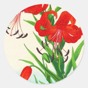 Nishimura Hodo Tigerlilien shin hanga Blumen Runder Aufkleber
