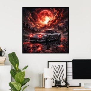Nissan 240SX unter einem karmesinroten Mond Poster
