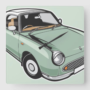 Nissan Figaro Emerald Green Quadratische Wanduhr