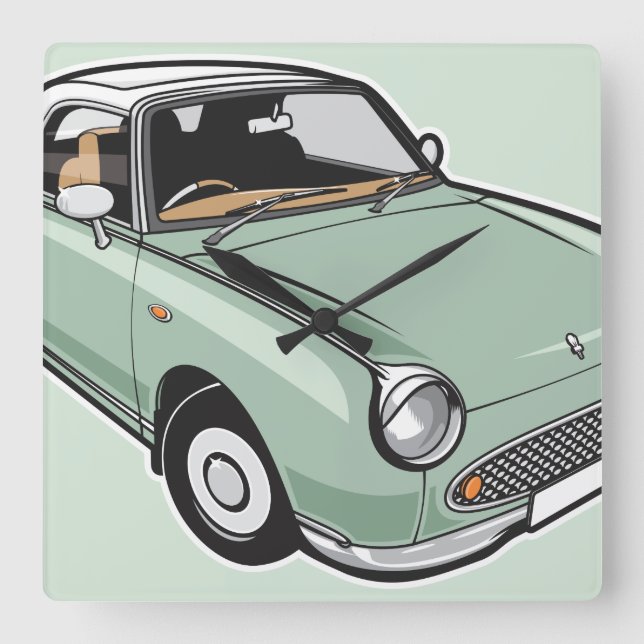 Nissan Figaro Emerald Green Quadratische Wanduhr (Vorderseite)