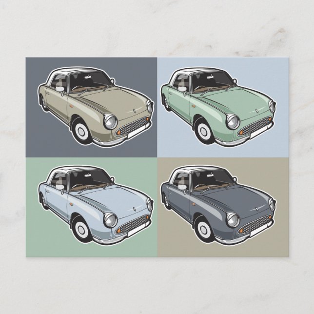Nissan Figaro in vier Farben Postkarte (Vorderseite)