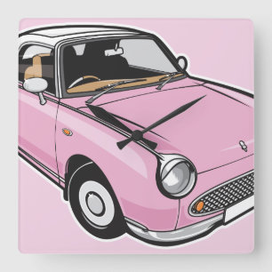 Nissan Figaro Pink Quadratische Wanduhr
