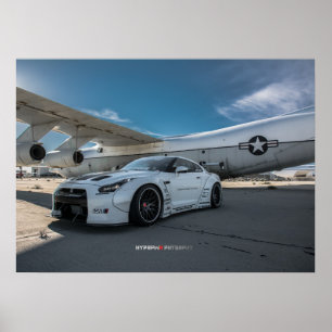 Nissan GT-R35 LibertyWalk Widebody mit Flugzeug Poster