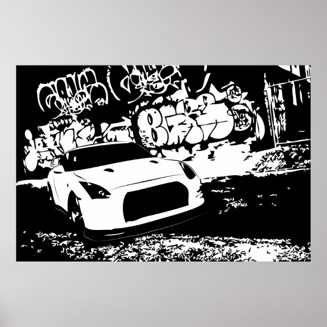 Nissan Skyline GTR mit Graffiti Hintergrund Poster (Vorne)