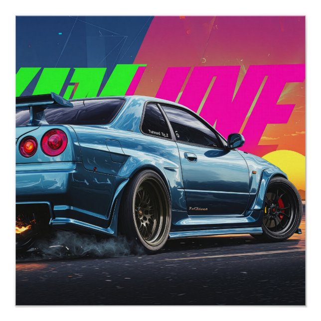 Nissan Skyline GTR R34 Poster - Bayside Blue (Vorderseite)