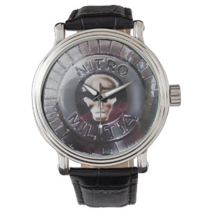 NITRO MILITIA Schwarze Lederuhr Armbanduhr