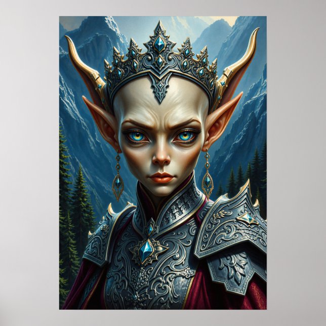 Nivalis Mountain Elf Queen - Dark Fantasy Wandkuns Poster (Vorne)
