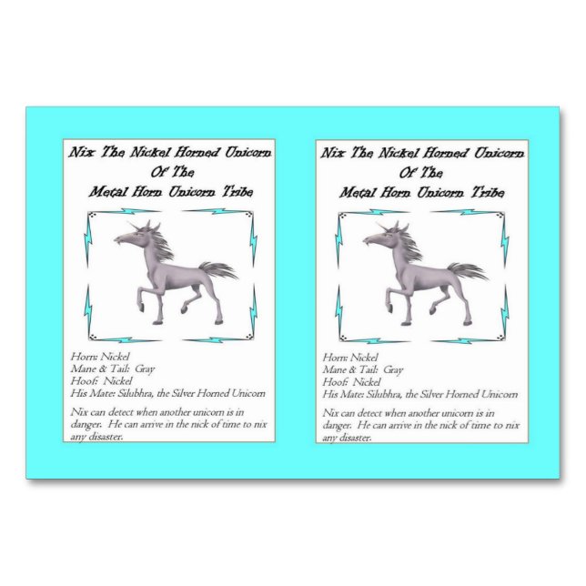 Nix die Nickel-Horned Unicorn Trading Card Tischnummer (Vorderseite)