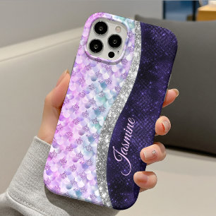 Nixen-Haut lila Silber-Kunst-Glitter-Monogramm Case-Mate iPhone Hülle