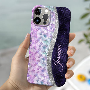 Nixen-Haut lila silberner falscher Glitter Monogra iPhone 16 Hülle
