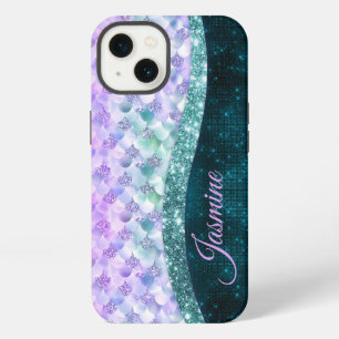 Nixen-Haut Teal-Silber-Faux-Glitter-Monogramm iPhone 13 Hülle