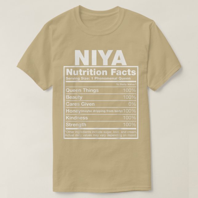 Niya Nutrition FactsNiya Name Birthday T-Shirt (Design vorne)