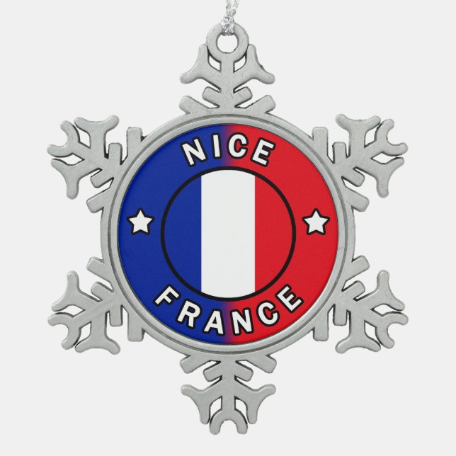 Nizza Frankreich Schneeflocken Zinn-Ornament (Vorderseite)