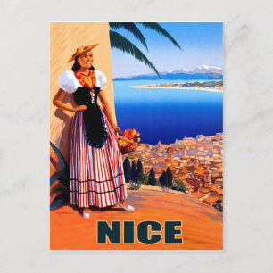 Nizza, Frau schaut auf die Französische Riviera, V Postkarte