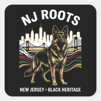 NJ Roots German Shepherd Black Heritage Pride Art Quadratischer Aufkleber