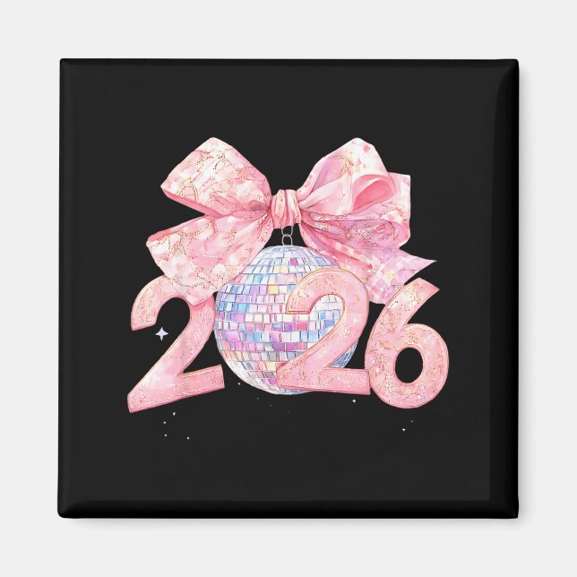 Nk Bow Coquette Disco Ball Happy New Year 2026  Magnet (Vorne)