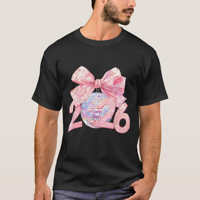Nk Bow Coquette Disco Ball Happy New Year 2026  T-Shirt (Vorderseite)