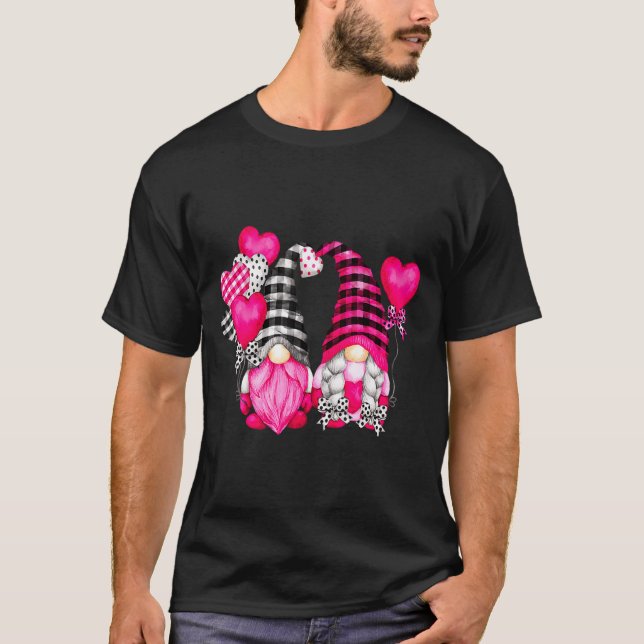 Nk Buffalo Plaid And Heart Balloons Valentines D  T-Shirt (Vorderseite)