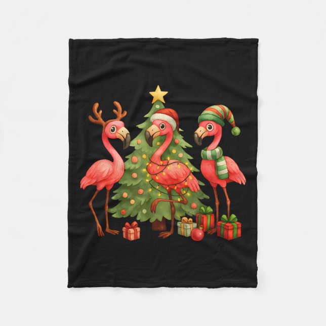 Nk Christmas Flamingos _ Cute Holiday Tree &amp; D Fleecedecke (Vorderseite)