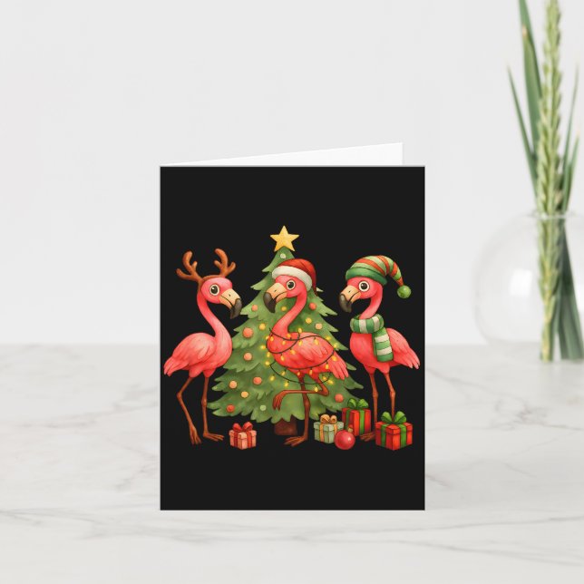 Nk Christmas Flamingos _ Cute Holiday Tree &amp; D Karte (Vorderseite)