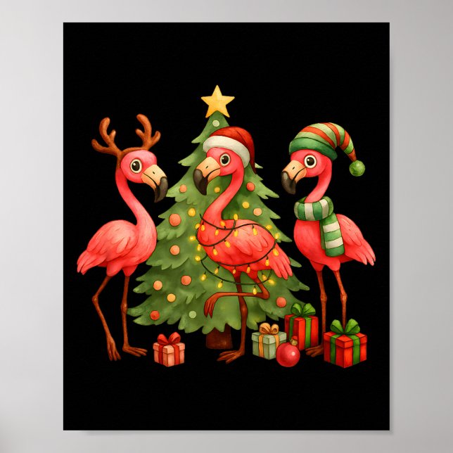 Nk Christmas Flamingos _ Cute Holiday Tree &amp; D Poster (Vorne)