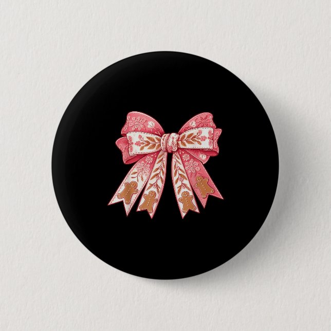 Nk Coquette Bow Christmas Gingerbread Man Girly Xm Button (Vorderseite)