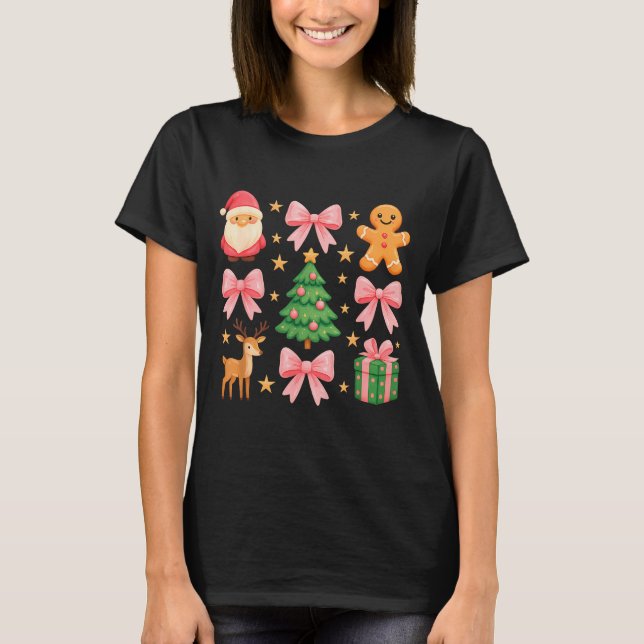 Nk Coquette Bow Christmas Tree Santa Gingerbread X T-Shirt (Vorderseite)