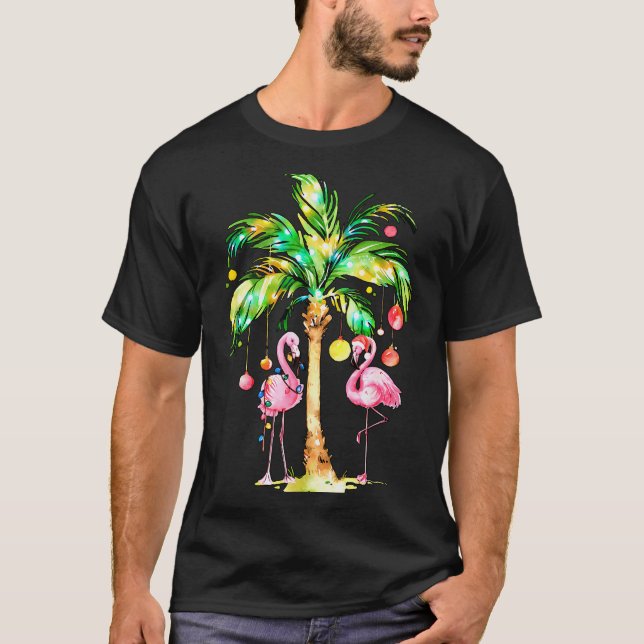 Nk Flamingo Christmas Palm Tree Trocal Xmas Holida T-Shirt (Vorderseite)