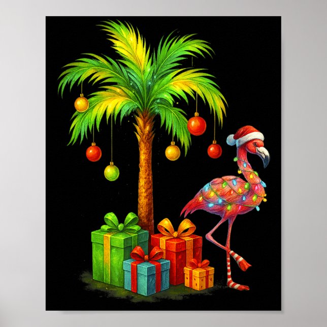Nk Flamingo Christmas Palm Tree Trocal Xmas  Poster (Vorne)